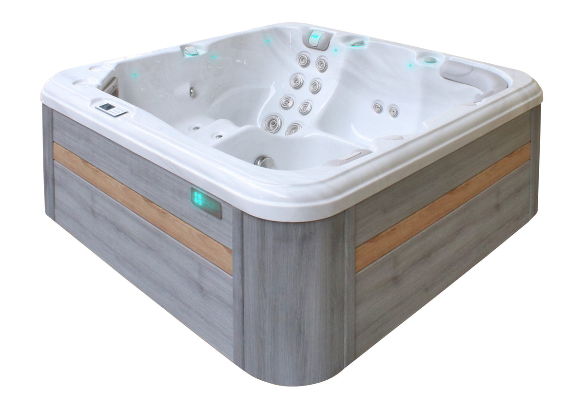 Passion Spas Relax prostrana hidromasažna kada za 5 osoba sa 40 mlaznica, školjka Sterling White s oplatom Grey — 3D pogled