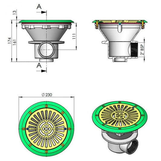 Podni ispust 210mm ABS 2'' UN za liner