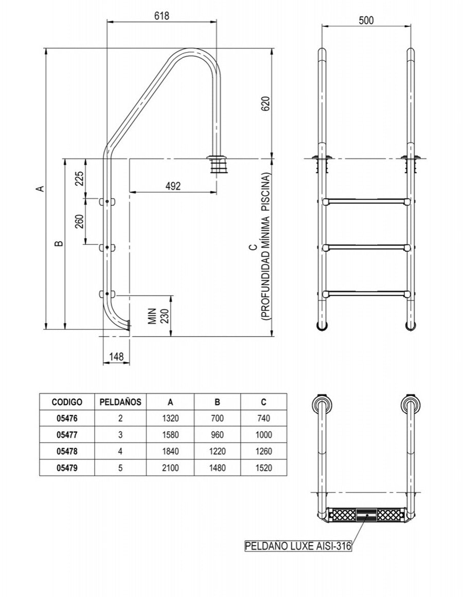 Ljestve STANDARD s 4 gazišta AISI-304